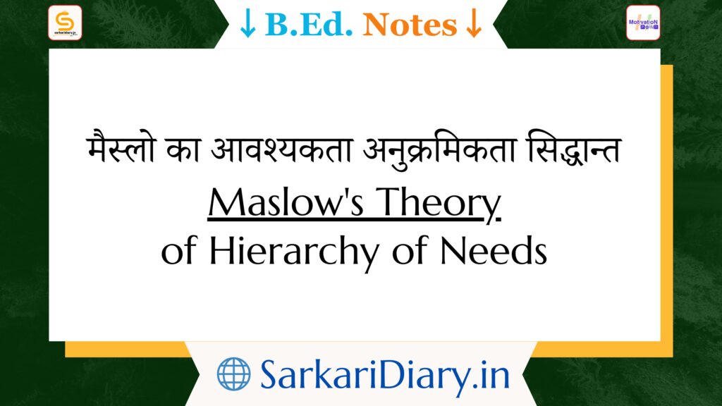 Maslow's Theory of Hierarchy of Needs B.Ed Notes By Sarkari Diary